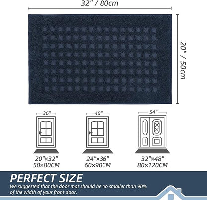 BEQHAUSE Waffle Door Mats Indoor 20"x32", Dog Mat for Muddy Paws Absorbent and Dirt Resist Floor Mats Non-Slip Washable Rugs for Entryway, Welcome Mat for Front Back Door, Muddy Wet Shoes, Navy Blue