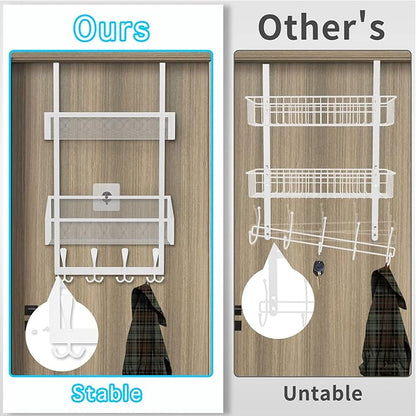 Over The Door Hooks Organizer, Coat Rack Over The Door Storage Hanger Towel Rack, Back of Door Storage Organizer for Bathroom,Bedroom,Kitchen,Office (White 3-Tier)