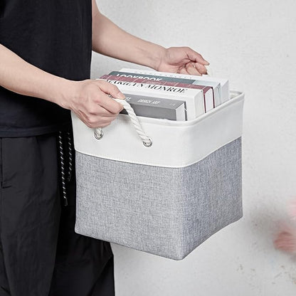 13 x 13 Inch Storage Cubes,6 Pack Cube Storage Bins for Shelves，Fabric Collapsible Storage Bins with Handles, Foldable Storage Basket for Organizing Clothes, Toys, Books (White&Gray)
