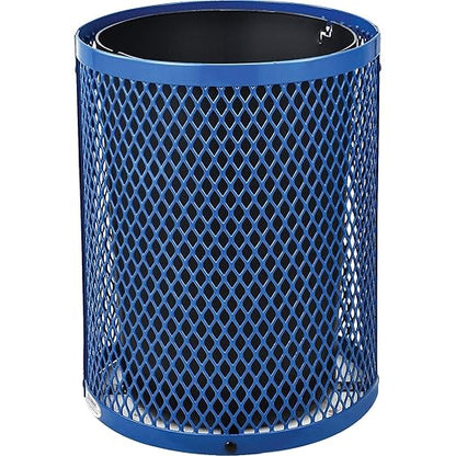 Global Industrial Outdoor Diamond Steel Trash Can with Rain Bonnet Lid and Plastic Liner, 36 Gallon Capacity, Blue, Thermoplastic Coating, 23-1/2" Diameter, 40-1/2"H