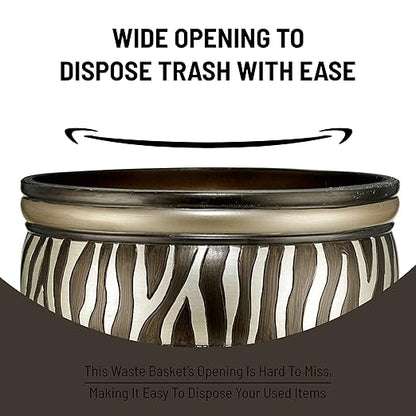 Decorative Trash Can for Bathroom, Office & Bedroom - 2.1 Gallons Stylish & Small Trash Can for Dorms, Desktop & Restroom - Chic Waste Basket for Compact Spaces, Safari Stripes