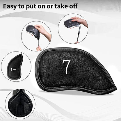 Golf 12pcs Thick Synthetic Leather Golf Iron Head Covers Set Headcover Fit All Brands Callaway Ping Taylormade Cobra Etc. Also Custom Name