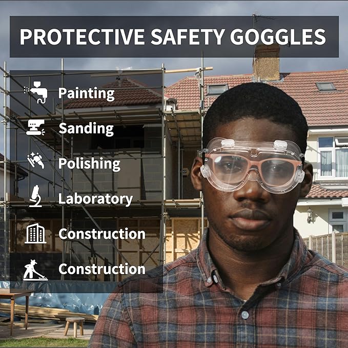 Safety Goggles ANSI Z87.1 - Anti Fog Clear Scratch-Resistant Lens Lab Eye Protection, Over Glasses Goggles (1 Pack)