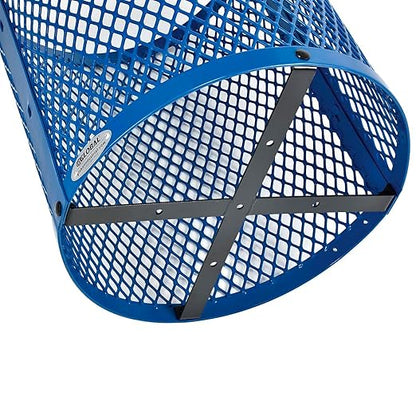 Global Industrial Outdoor Diamond Steel Trash Can with Flat Lid and Plastic Liner, 36 Gallon Capacity, Blue, Thermoplastic Coating, 23-1/2" Diameter, 30" H