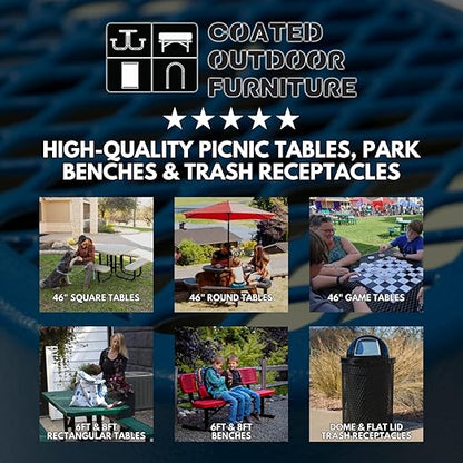 COATEDOUTDOORFURNITURE RFT-P-DGRN Heavy Duty Round Trash Receptacle with Flat Top, Liner Included, 32 Gallon, Dark Green, Made in America