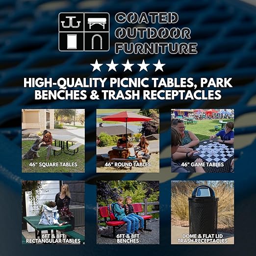 COATEDOUTDOORFURNITURE RFT-TXTBLK Heavy Duty Round Trash Receptacle with Flat Top, Liner Included, 32 Gallon, Textured Black, Made in America