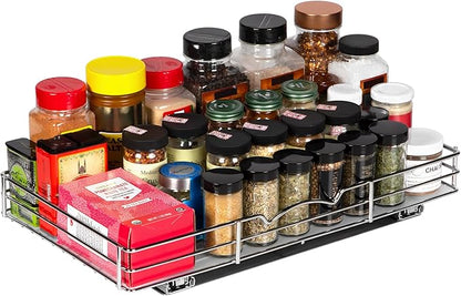 Pull Out Cabinet Organizer for Spices, Cans - Heavy Duty with Lifetime Limited Warranty- Pull Out Spice Rack- Cabinet Pull Out Shelf for Cans,Dishes, Etc, 18-3/8"Wx 10-1/2"D x 2-3/4” H, Chrome