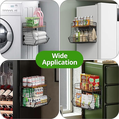 Magnetic Shelf for Fridge with Wood Lid, Fruit Potato and Onion Storage Bins, Pantry Organizers and Storage, Strong Magnetic Spice Rack for Refrigerator, Kitchen Counter and Laundry Room