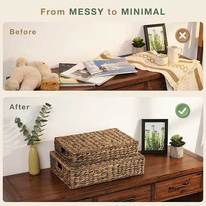 Set of 2 Decorative Storage Boxes With Lids for Home Decor, Shelves