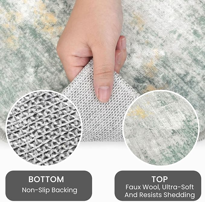 IOHOUZE Small Abstract Area Rug 2x3 Ft Entryway Rugs Washable Door Mat Indoor Entrance, Printed Faux Wool Non Slip Floor Carpet for Foyer Front Door Sink, Light Green/Gray/Orange