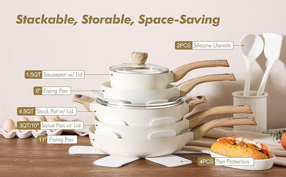 SENSARTE Ceramic Cookware Sets, Pots and Pans Set Non stick, 14-Piece Induction Cookware, Non toxic Healthy Non Stick Kitchen Cooking Set, with Frying Pans Set, PFAS PTFE PFOA PFOS Free