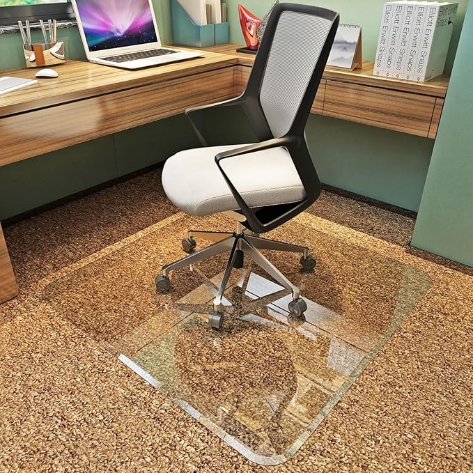 Glass Chair Mat with Exclusive Beveled Edge by Clearly Innovative 1/4” Thick Ultra-Clear Glass, Protect Your Home or Office Floor, Hardwood or Carpet (STARPHIRE, 36" by 46")