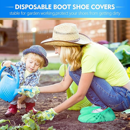 Zhanmai 300 Pack Disposable Shoe Covers Non Slip Disposable Large Foot Booties Shoe Covers for Indoors Contractors Floor and Carpet Protectors, One Size Fits Most(Green)
