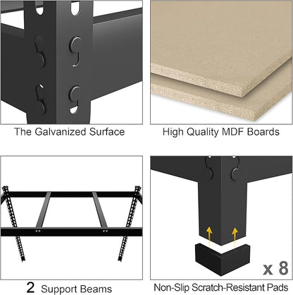 PrimeZone 4 Pack Storage Shelves 48" x 24" x 72", 5 Tier Adjustable Garage Storage Shelving, Heavy Duty Metal Storage Utility Rack Shelf Unit for Warehouse Pantry Closet Kitchen, Black