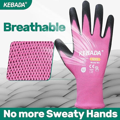 Kebada W1 Work Gloves Women, PU Coated Safety Gloves with Grip, Touchscreen, Ideal for Warehouse Package Handling, Construction, Gardening, Pink Large