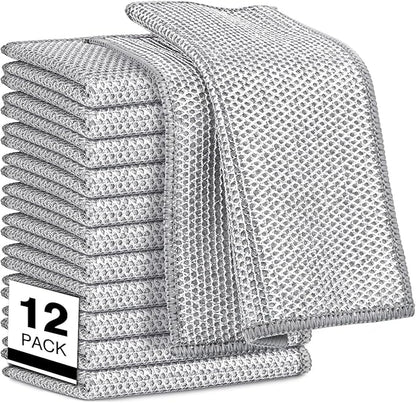 AIDEA Non Scratch Wire Dishcloth 12PK, Wire Dishwashing Rag for Wet and Dry, Washable Dish Rags No Odor, Cleaning Pads Steel Scrubber for Cookware, Sinks, Dishes, Stove Tops, 7"×8"