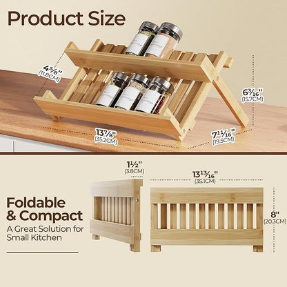 MUDEELA Bamboo Spice Rack Organizer for Cabinet, X-Shaped Foldable Spice Organization, 2 Tier Seasoning Organizer for Kitchen Counter
