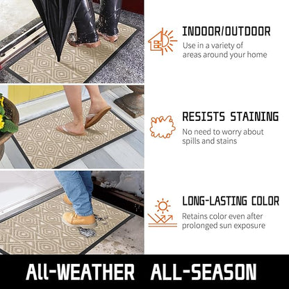 Yimobra Door Mat, Outdoor Indoor Entrance Welcome Mat, Heavy Entry Front Door Mat, Stain & Fade Resistant, Low Profile, Sturdy Rubber, Easy Clean Patio Floor Mat, Waterproof, 60 x 36,Light Beige