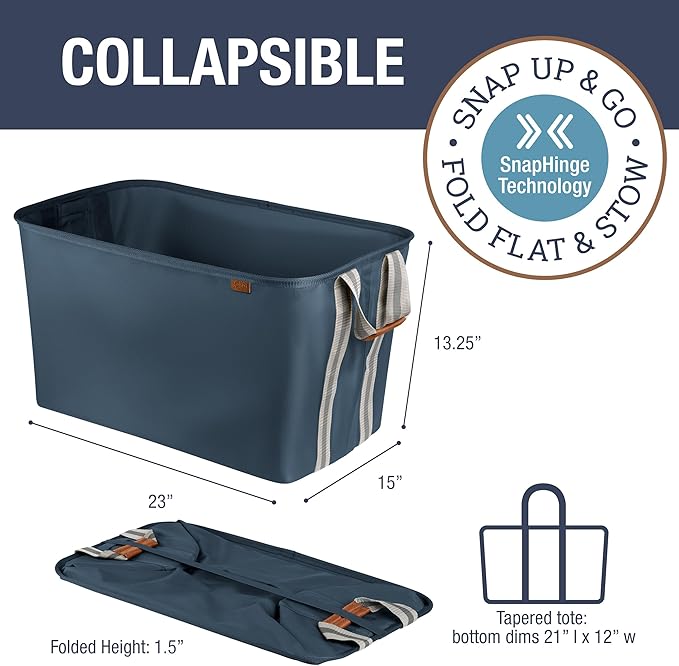 CleverMade Collapsible Laundry Basket Hamper - LUXE Navy Noir Cream 2Pack 60L - Space Saving Storage Organizer with Handles Foldable Home Organization