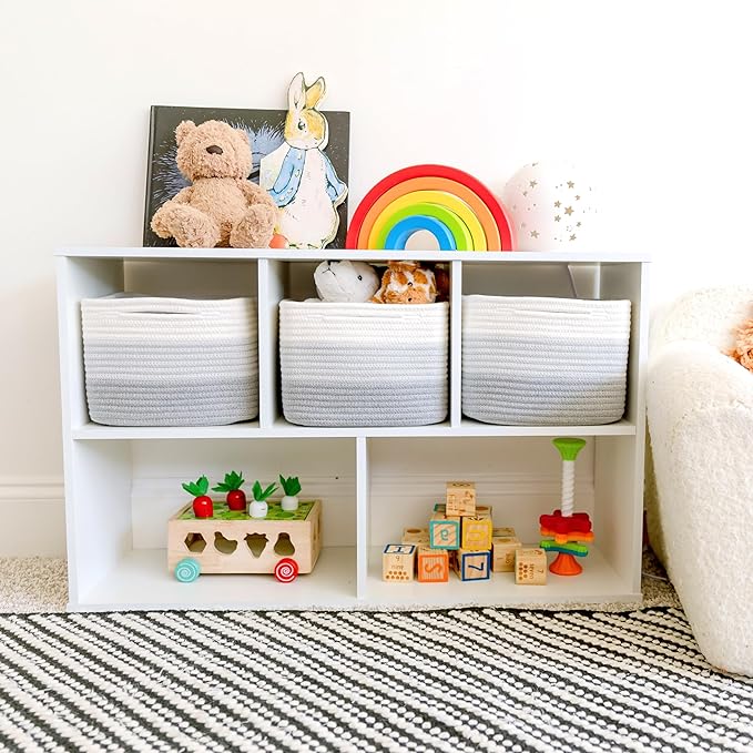 NaturalCozy Storage Cubes 9”x9”x7”Cotton Rope Woven Baskets for Organizing 3-Pack | 9 Inch Cube Storage Bin | Small Basket for Shelf Nursery, Pantry, Decorative Plant, Bathroom Closet, Toy Gift