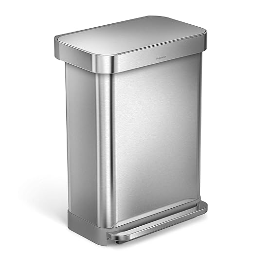 simplehuman 55 Liter / 14.5 Gallon Rectangular Hands-Free Kitchen Step Trash Can with Soft-Close Lid, Brushed Stainless Steel