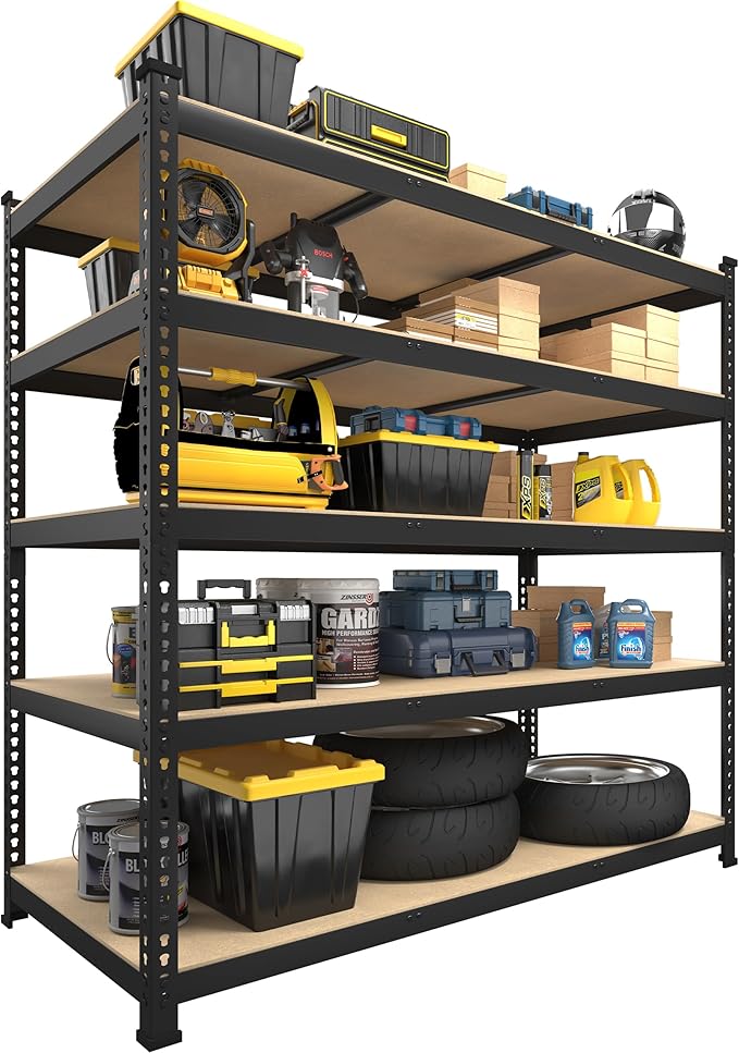 PrimeZone Heavy Duty Adjustable 5 Tier Garage Storage Shelves - 47" W x 18" D x 71" H, Metal Utility Rack Shelf Unit for Warehouse, Pantry, Closet, Kitchen, Black