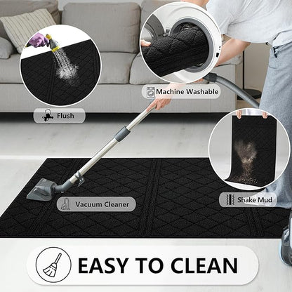 REFETONE Indoor Doormat, Front Back Door Mat 24"x36" Absorbent Rubber Backing Non Slip Door Mats, Low-Profile Resist Dirt Entrance Rugs, Machine Washable Door Rugs Inside Floor Mat for Entryway, Black