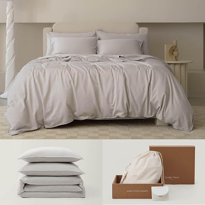 Double Stitch Cotton Tencel Duvet Cover - King Size Comforter Cover, Luxury & Soft Eucalyptus Lyocell Bedding Set for Hot Sleepers, Cooling & Breathable, Button Closure, Winter Sky, 106"x90"
