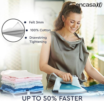 Encasa XO Ironing Board Covers (42"x14") Drawstring Tightening with Thick 3 mm Felt Padding, Easy Fit, Scorch Resistant, Printed - Big Leaves Green