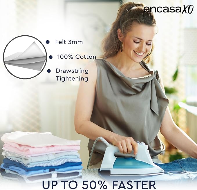 Encasa XO Ironing Board Cover and Pad 57"x22" - Thick 3mm Felt Padding, Drawstring Tightening & Lock, Easy Fit, Scorch & Stain Resistant, Fits X-Large Ironing Board - Daisy Beige