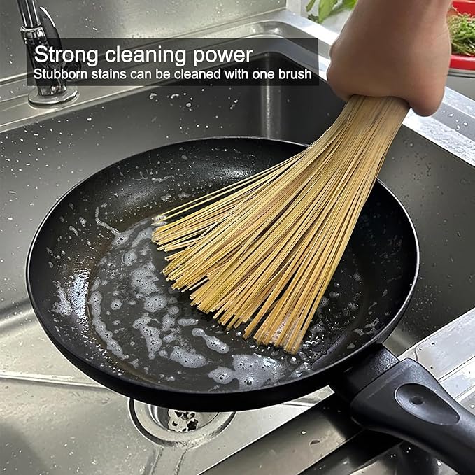Handmade Bamboo Wok Brushes 2 Pack – 100% Natural, No Metal, Eco-Friendly Scrubbers for Carbon Steel & Cast Iron Woks, Pans, Dishes, Teapots(for Small Pot use)
