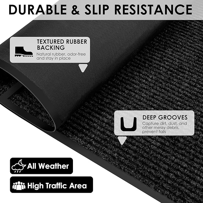 4′ x 26′ Front Door Mat Indoor Outdoor Entrance, Commercial Floor Mat Heavy Duty Dirt Trapper Entryway Doormat, Custom Size Non Slip Rubber Backing Welcome mat, Door Mat for High Traffic Area