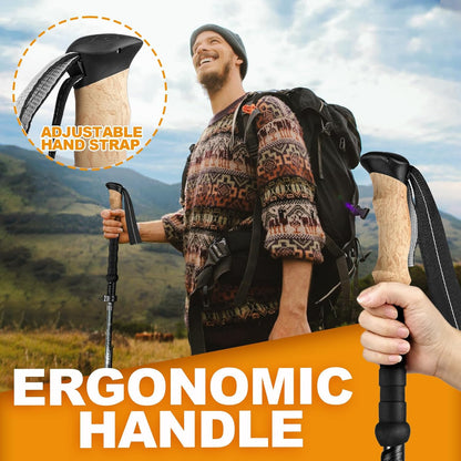 COVACURE Cork Handle Trekking Poles - Collapsible Hiking Sticks with Anti-Shock Tips, Lightweight & Foldable Walking Sticks for Snow Trails & Mountain Climbs, Durable Trekking Gear for Men and Women
