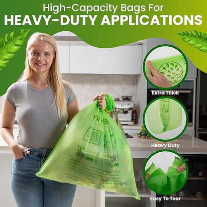 GREENWAY 13 Gallon Compostable Trash Bags Drawstring, 50 Bags, Heavy Duty Extra Thick 0.90 Mil, Tall Kitchen Food Scrap Waste Bags, US BPI and Europe OK Compost Home Certified