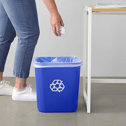 Amazon Basics Rectangular Commercial Office Wastebasket, w/Recycle Logo, 7 gallon (Pack of 2), Blue (Previously AmazonCommercial brand)