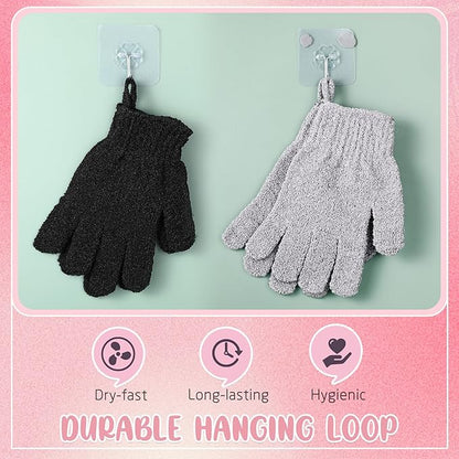 104 Pcs Exfoliating Glove Bulk Shower Gloves with Hanging Loop Exfoliating Body Scrubber Dead Skin Remover for Body Bath Beauty Spa Massage Scrubs Men Women Bathing(Black,Grey)