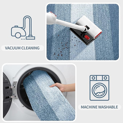 Kitinjoy Indoor Outdoor Door Mat, 40x32 Non-Slip Absorbent Dirt Trapper, Low-Profile Washable Inside Entrance Front Floor Mat, Sturdy Soft Entry Doormats for Entryway, Light Blue
