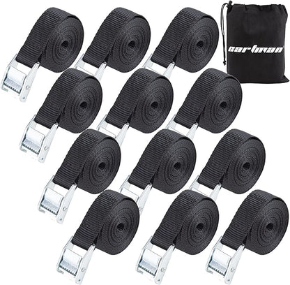 Cartman 1" x 12' Lashing Straps Cargo Tie-Down Strap Up to 600lbs, 12pk in Carry Bag, Black