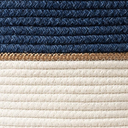 LA JOLIE MUSE Woven Basket Rope Storage Baskets - Large Cotton Organizer, Basket for Baby Blanket, Kids Toy Nursery Laundry Basket Navy Blue M
