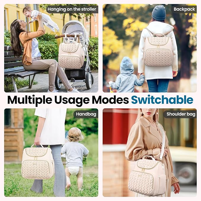4 in 1 Convertible Diaper Bag Backpack,Waterproof Baby Diaper Bag with Changing Pad,Converts into Baby Tote Bag,Diaper Backpack,Stroller Bag and Crossbody Diaper Bag