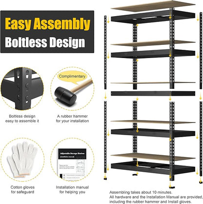 PrimeZone 2 Pack Storage Shelves 48" x 24" x 72" - 5 Tier Heavy Duty Adjustable Garage Storage Shelving, Metal Storage Utility Rack Shelf Unit for Warehouse Pantry Closet Kitchen, Black