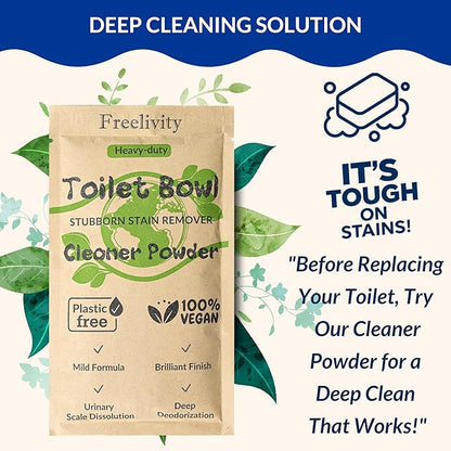 Freelivity Heavy Duty Toilet Bowl Cleaner Powder - Cleans Hard Water Rings, Calcium Buildup & Stains - 2 Treatments - Plastic-Free, 1 Pack