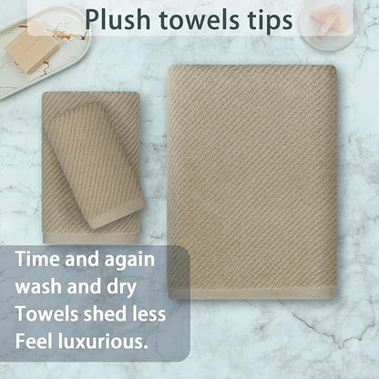 VOOVA & MOVAS Dark Beige Towels for Bathroom - 100% Cotton | Quick Dry | Soft | Thick, 3 Piece Towel Set, 1 Large Bath 30" x 56", 1 Hand 18" x 28",1 Wash Cloth 13" x 13", Bathroom Essentials,Dark Tan