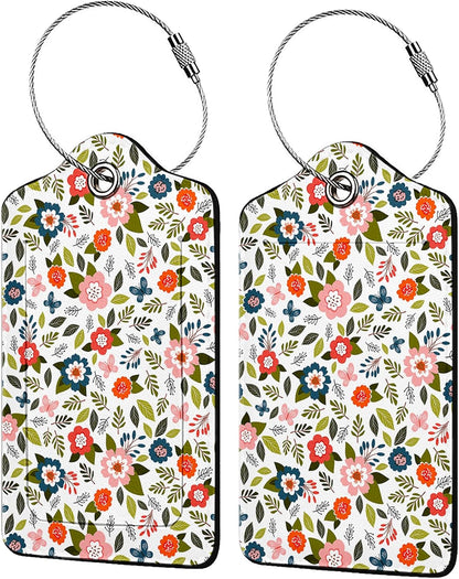 Blooming Flower Luggage Tags for Suitcases,2 Pack Luggage Tag, Leather Stainless Steel Loop Label Tag for Women Girl Travel Bag Suitcase