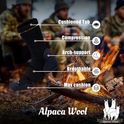 Alpaca Wool Hunting Socks 2 pairs for Men Women, Thermal Warm Compression Thick Winter Cushioned Hiking Boot Moisture Wicking