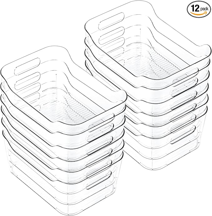 Clear Plastic Storage Bins, Set of 12, Multi-Use Organization and Storage Containers for Pantry, Cabinet, Refrigerator, Freezer, Bathroom, Organizer Bins for Home & Kitchen