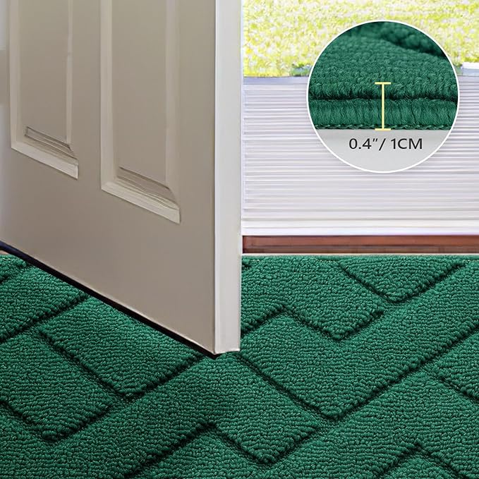 hicorfe Front Door Mat Outside Entrance,36"x59" Absorbent Muddy Dirt Resist Welcome Door Mats Outdoor Indoor,Stain and Fade Resistant,Non Slip Backing Entry Mat Doormat for Entryway(Evergreen)