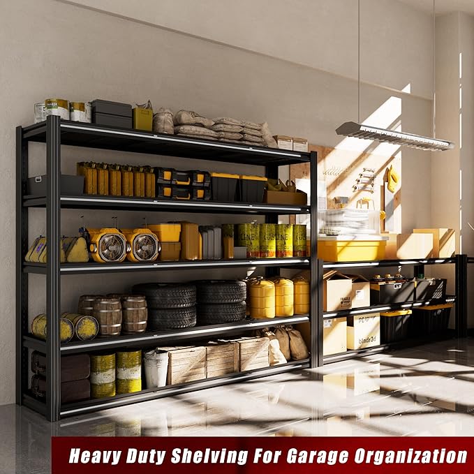 60" W Garage Shelving 5-Tier Storage Shelves Adjustable Metal Shelving Units 3030LBS Storage Shelves Heavy Duty for Industrial, Warehouse, Basement,72" H × 60" W × 24" D