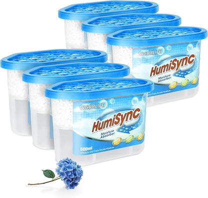 Moisture Absorbers 6 Pack, 16.9oz., Portable Humidity Absorber Boxes for Bathroom, Closet, Kitchen, Dehumidifiers, Attract and Trap Excess Moisture, Convenient and Effective, Blue