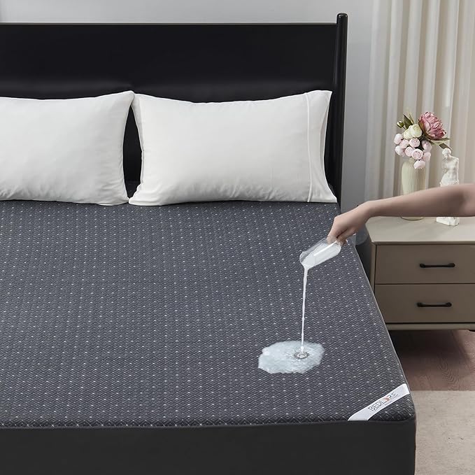 BEDLORE Queen Mattress Protector, Waterproof Noiseless Mattress Cover with Deep Pocket for 6-18 inches Mattress, Soft Breathable Mattress Pad Machine Washable (Dark Gray)